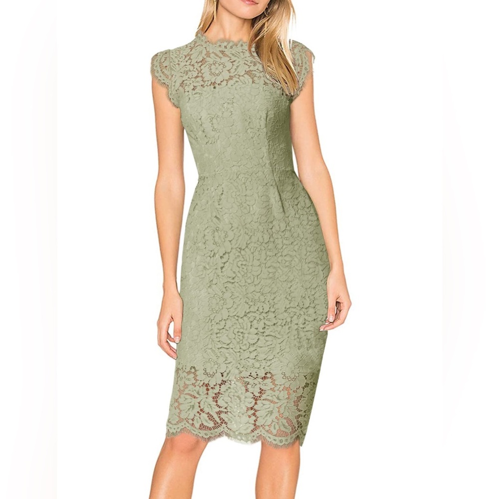 Chic Lace Midi Dress in Olive by Merokeety